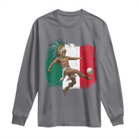 Aztec Warrior Playing Soccer Long Sleeve Shirt Mexican Pride Football Fan Gift