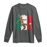 Aztec Warrior Playing Soccer Long Sleeve Shirt Mexican Pride Football Fan Gift