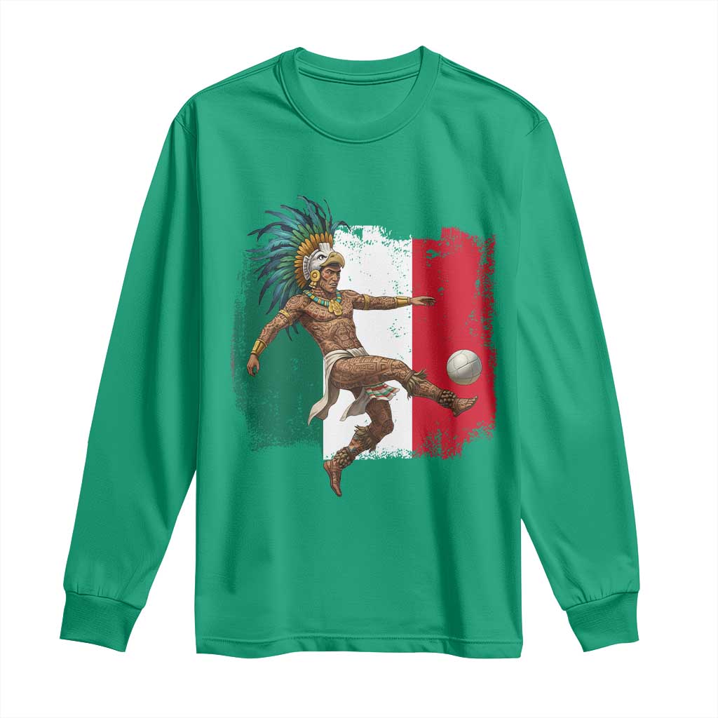 Aztec Warrior Playing Soccer Long Sleeve Shirt Mexican Pride Football Fan Gift