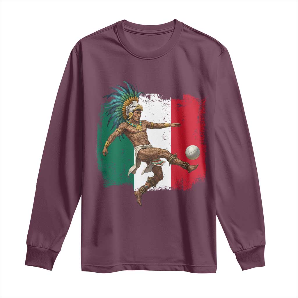 Aztec Warrior Playing Soccer Long Sleeve Shirt Mexican Pride Football Fan Gift