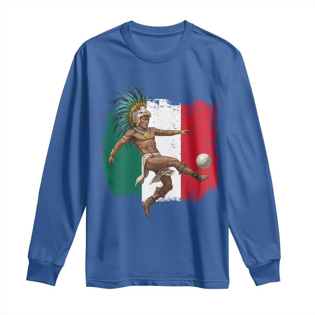 Aztec Warrior Playing Soccer Long Sleeve Shirt Mexican Pride Football Fan Gift