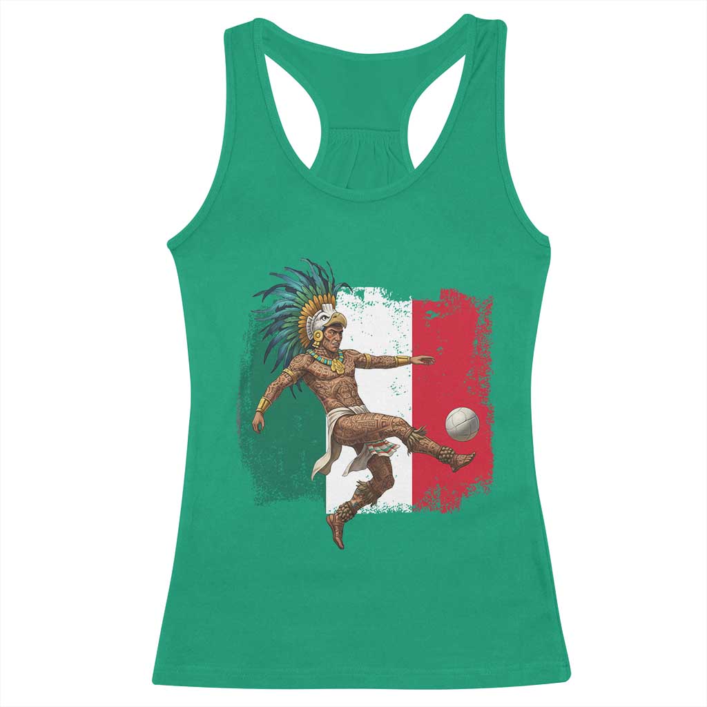 Aztec Warrior Playing Soccer Racerback Tank Top Mexican Pride Football Fan Gift