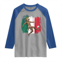 Aztec Warrior Playing Soccer Raglan Shirt Mexican Pride Football Fan Gift