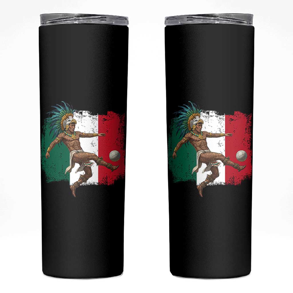 Aztec Warrior Playing Soccer Skinny Tumbler Mexican Pride Football Fan Gift