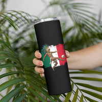 Aztec Warrior Playing Soccer Skinny Tumbler Mexican Pride Football Fan Gift