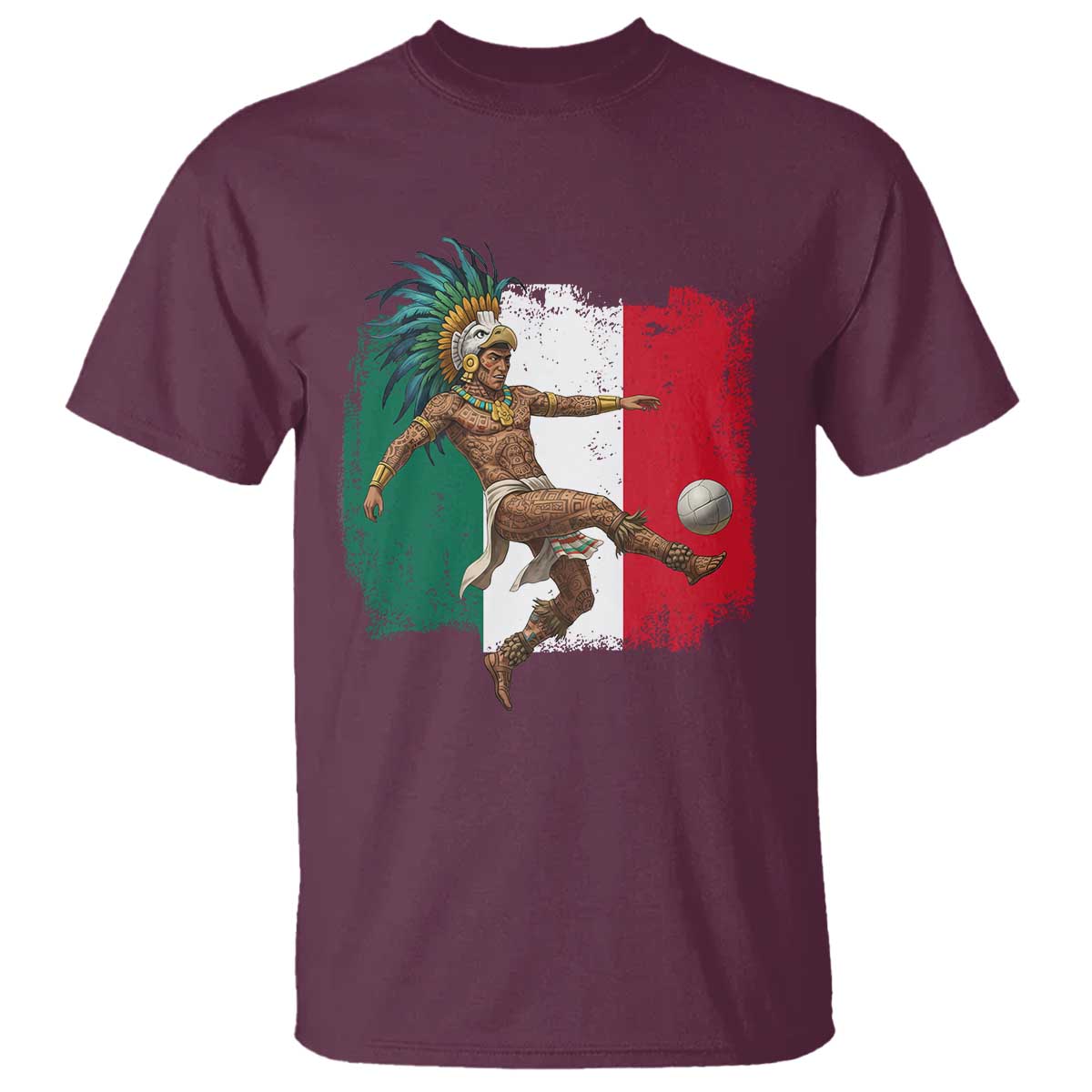 Aztec Warrior Playing Soccer T Shirt Mexican Pride Football Fan Gift
