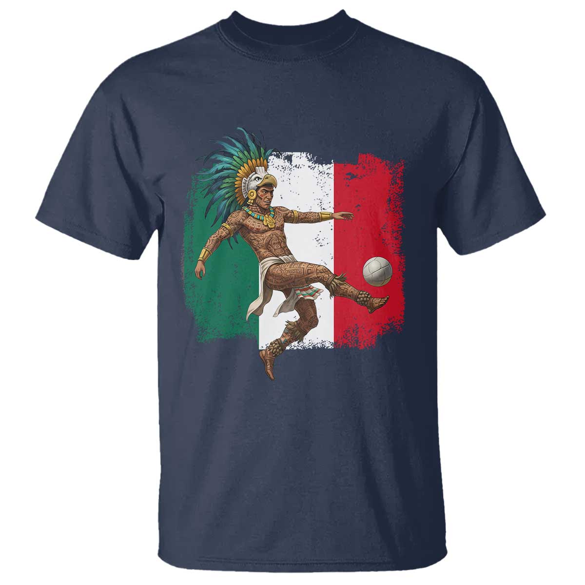 Aztec Warrior Playing Soccer T Shirt Mexican Pride Football Fan Gift