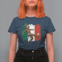 Aztec Warrior Playing Soccer T Shirt For Women Mexican Pride Football Fan Gift