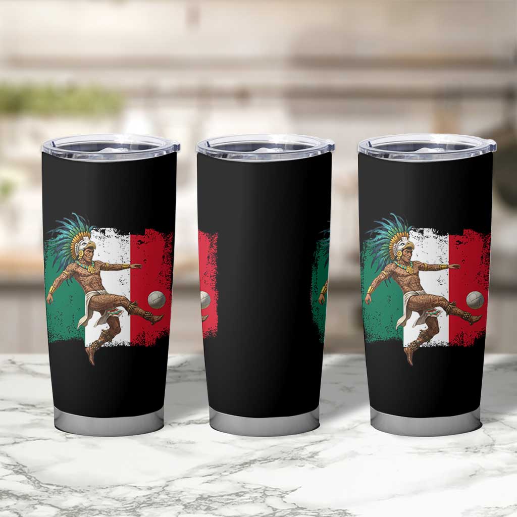 Aztec Warrior Playing Soccer Tumbler Cup Mexican Pride Football Fan Gift