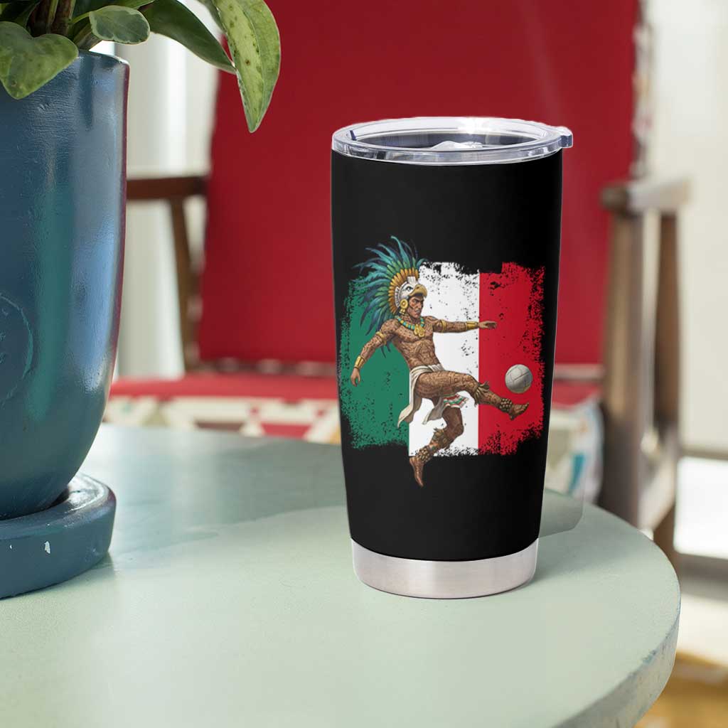 Aztec Warrior Playing Soccer Tumbler Cup Mexican Pride Football Fan Gift