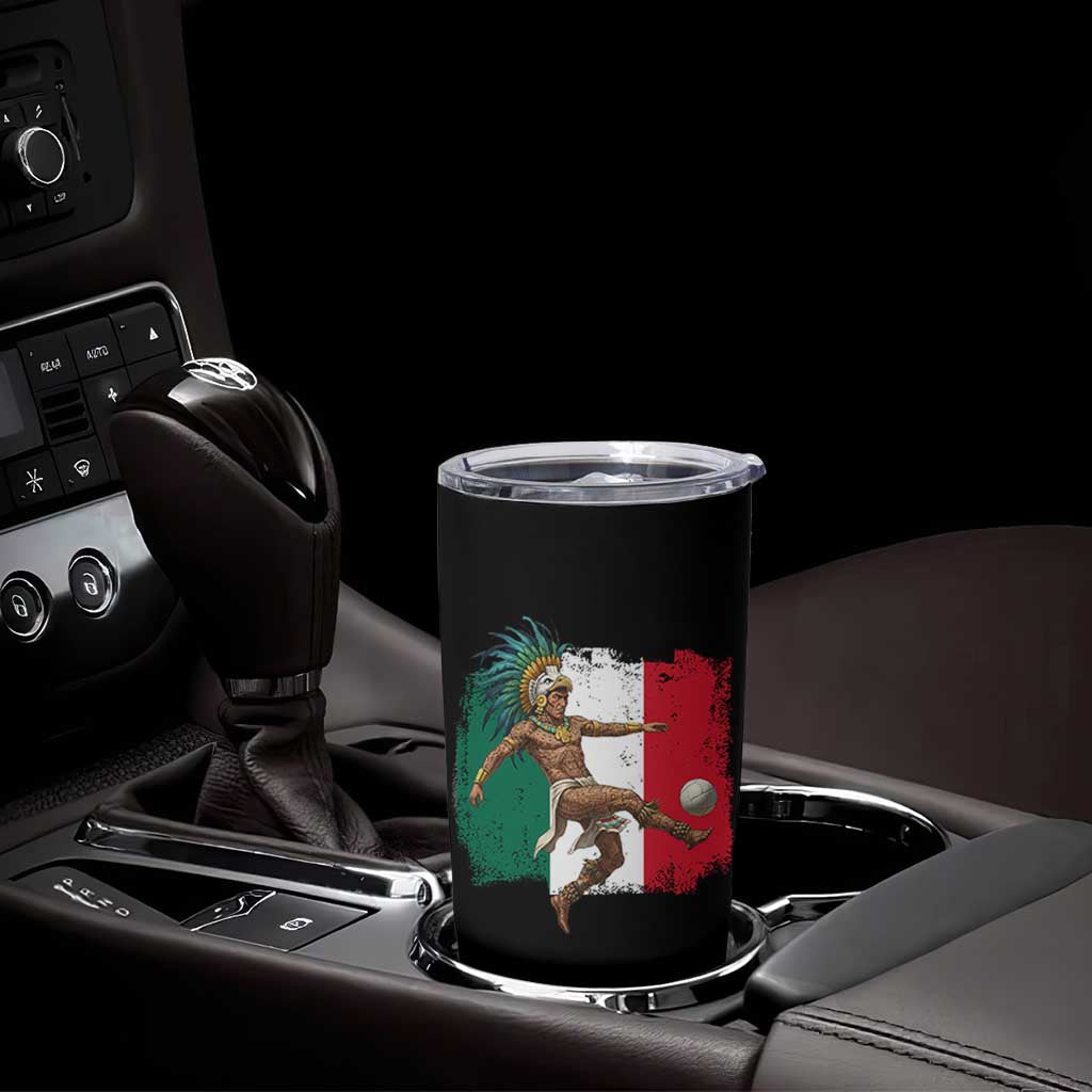 Aztec Warrior Playing Soccer Tumbler Cup Mexican Pride Football Fan Gift