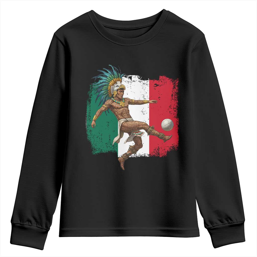Aztec Warrior Playing Soccer Youth Sweatshirt Mexican Pride Football Fan Gift