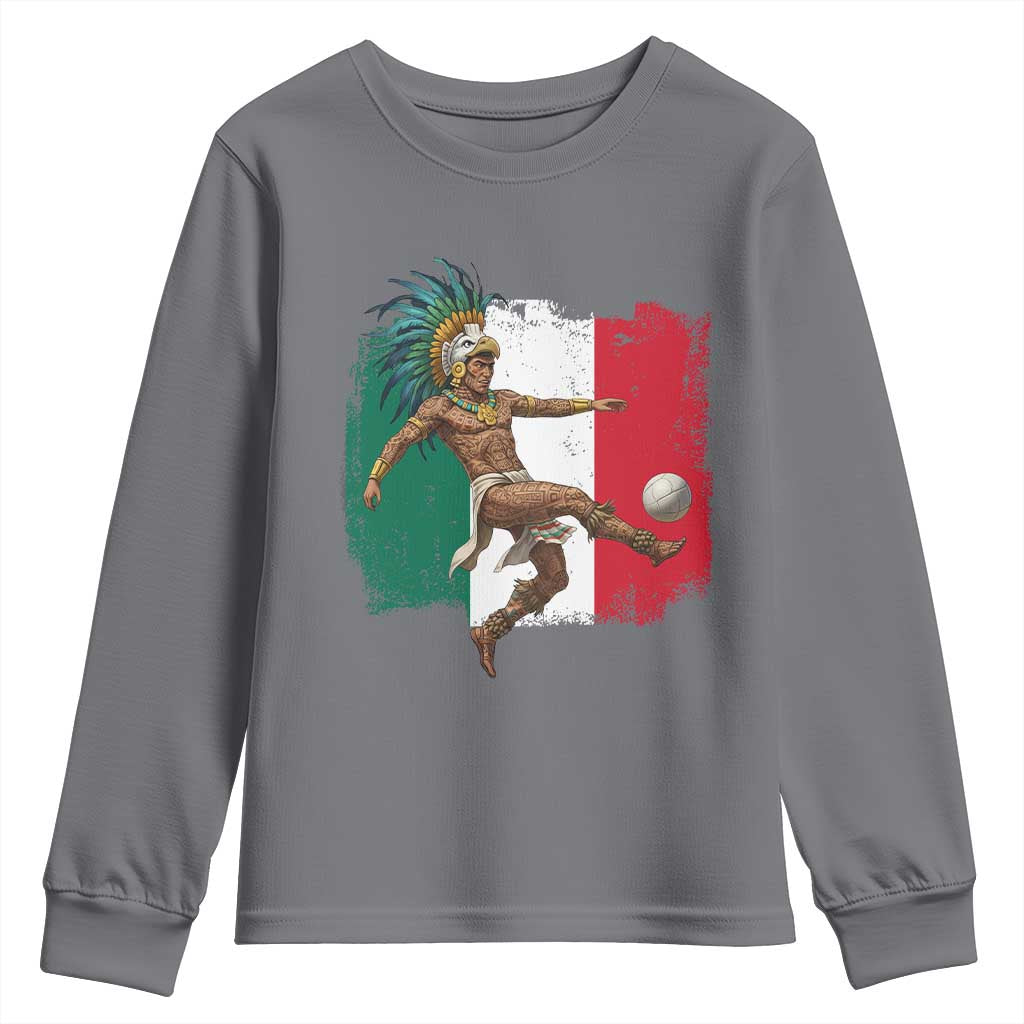 Aztec Warrior Playing Soccer Youth Sweatshirt Mexican Pride Football Fan Gift