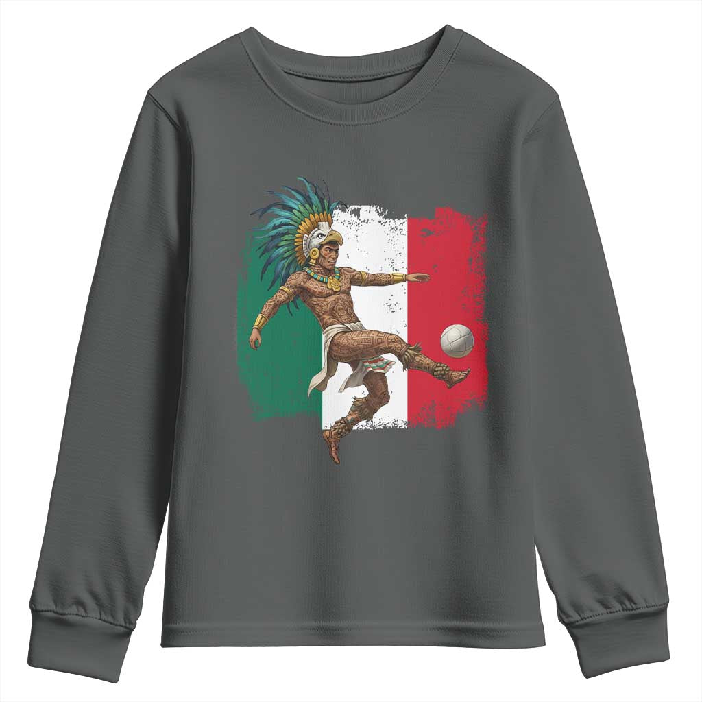 Aztec Warrior Playing Soccer Youth Sweatshirt Mexican Pride Football Fan Gift