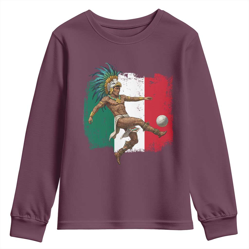 Aztec Warrior Playing Soccer Youth Sweatshirt Mexican Pride Football Fan Gift