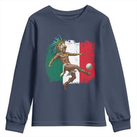 Aztec Warrior Playing Soccer Youth Sweatshirt Mexican Pride Football Fan Gift