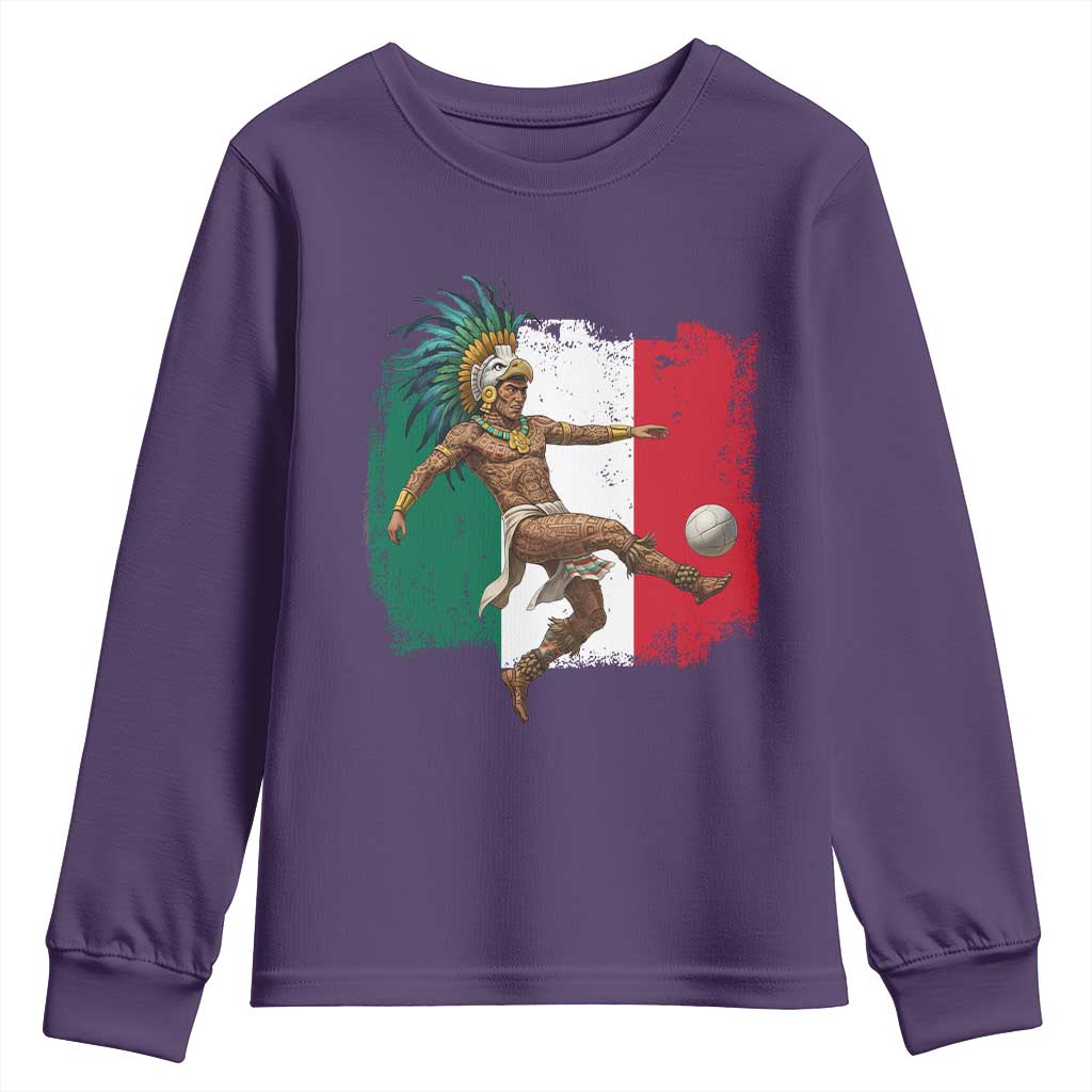 Aztec Warrior Playing Soccer Youth Sweatshirt Mexican Pride Football Fan Gift
