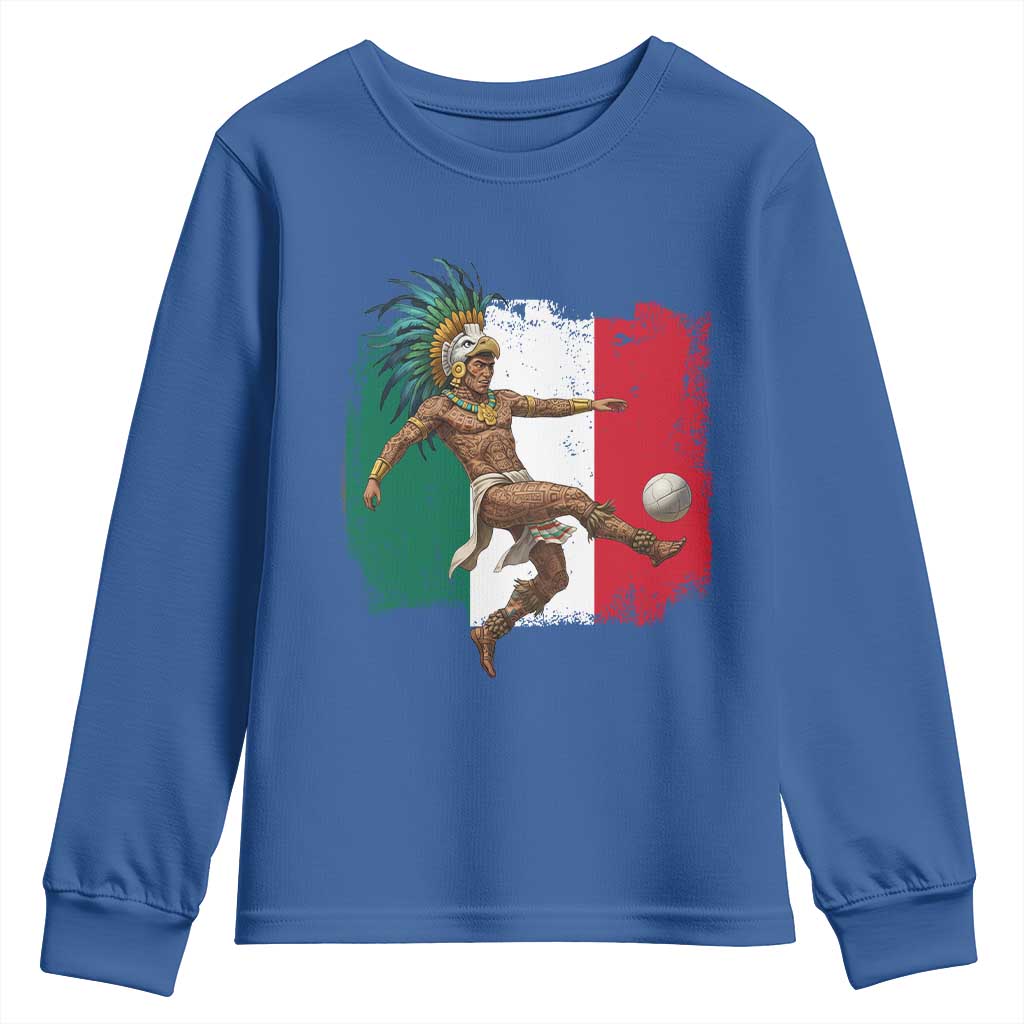 Aztec Warrior Playing Soccer Youth Sweatshirt Mexican Pride Football Fan Gift