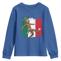 Aztec Warrior Playing Soccer Youth Sweatshirt Mexican Pride Football Fan Gift