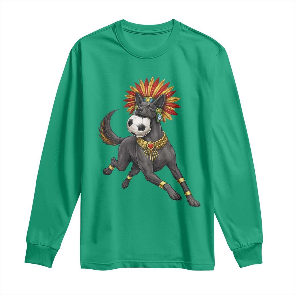 Xolo Dog Soccer Aztec Mexican Fan Gift Long Sleeve Shirt