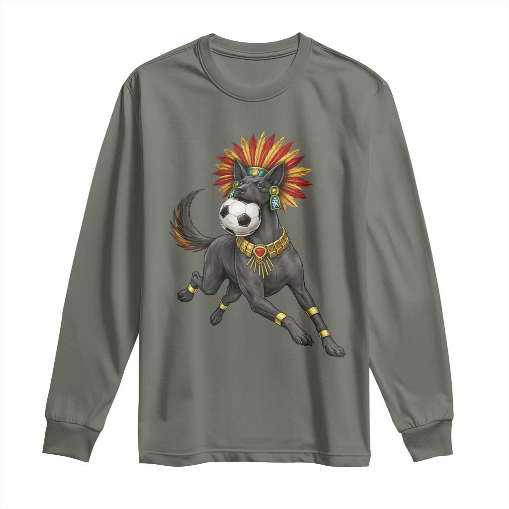 Xolo Dog Soccer Aztec Mexican Fan Gift Long Sleeve Shirt