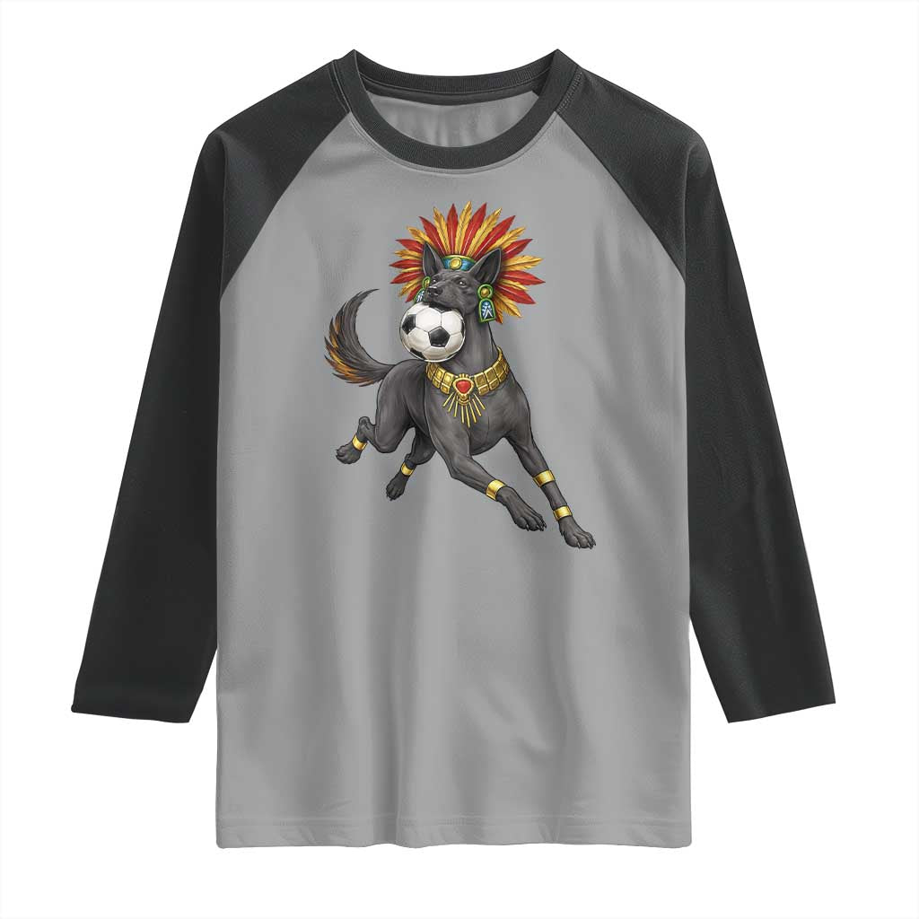 Xolo Dog Soccer Aztec Mexican Fan Gift Raglan Shirt