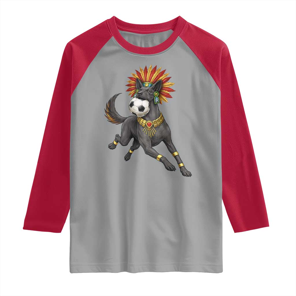 Xolo Dog Soccer Aztec Mexican Fan Gift Raglan Shirt