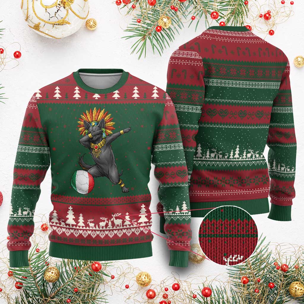 Aztec Xolo Dog Soccer Ugly Christmas Sweater Mexican Heritage Fan Gift