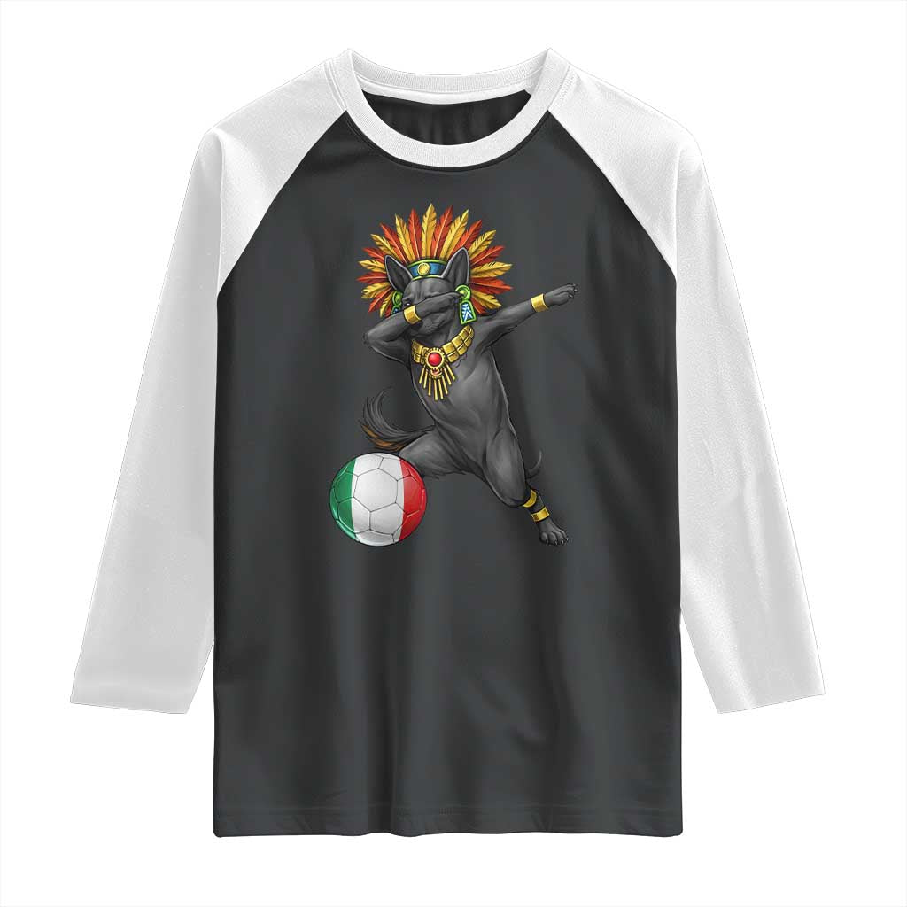 Aztec Xolo Dog Soccer Raglan Shirt Mexican Heritage Fan Gift