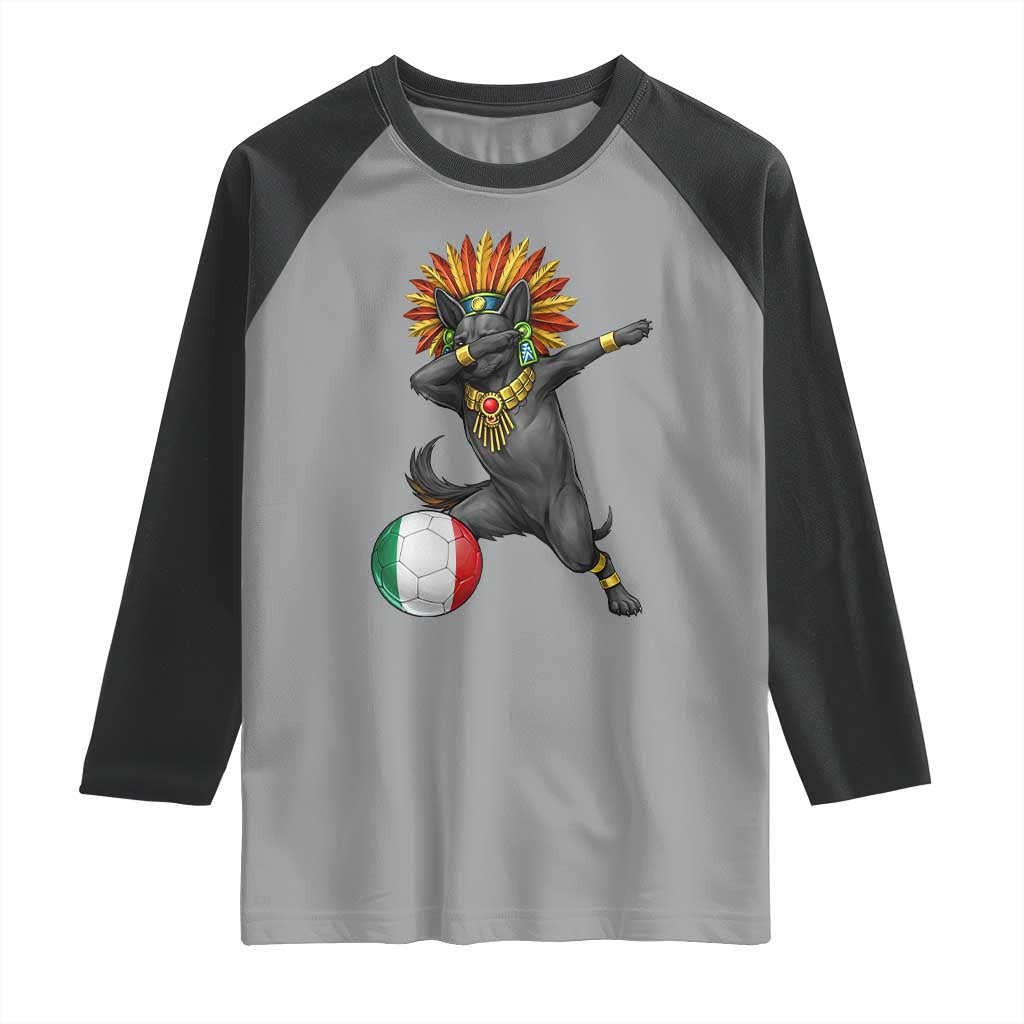 Aztec Xolo Dog Soccer Raglan Shirt Mexican Heritage Fan Gift