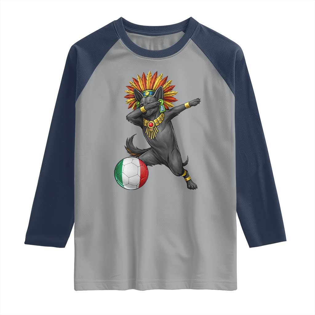 Aztec Xolo Dog Soccer Raglan Shirt Mexican Heritage Fan Gift
