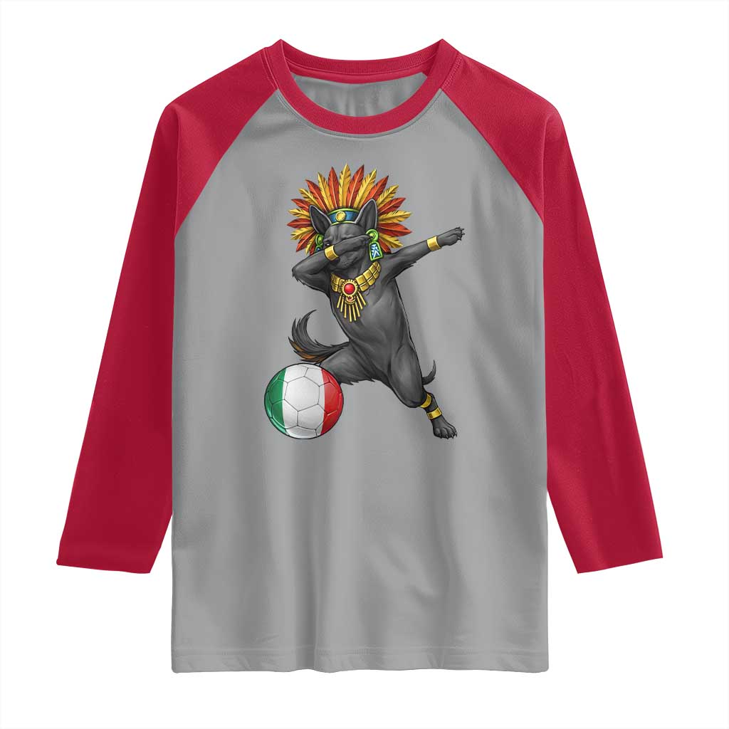 Aztec Xolo Dog Soccer Raglan Shirt Mexican Heritage Fan Gift