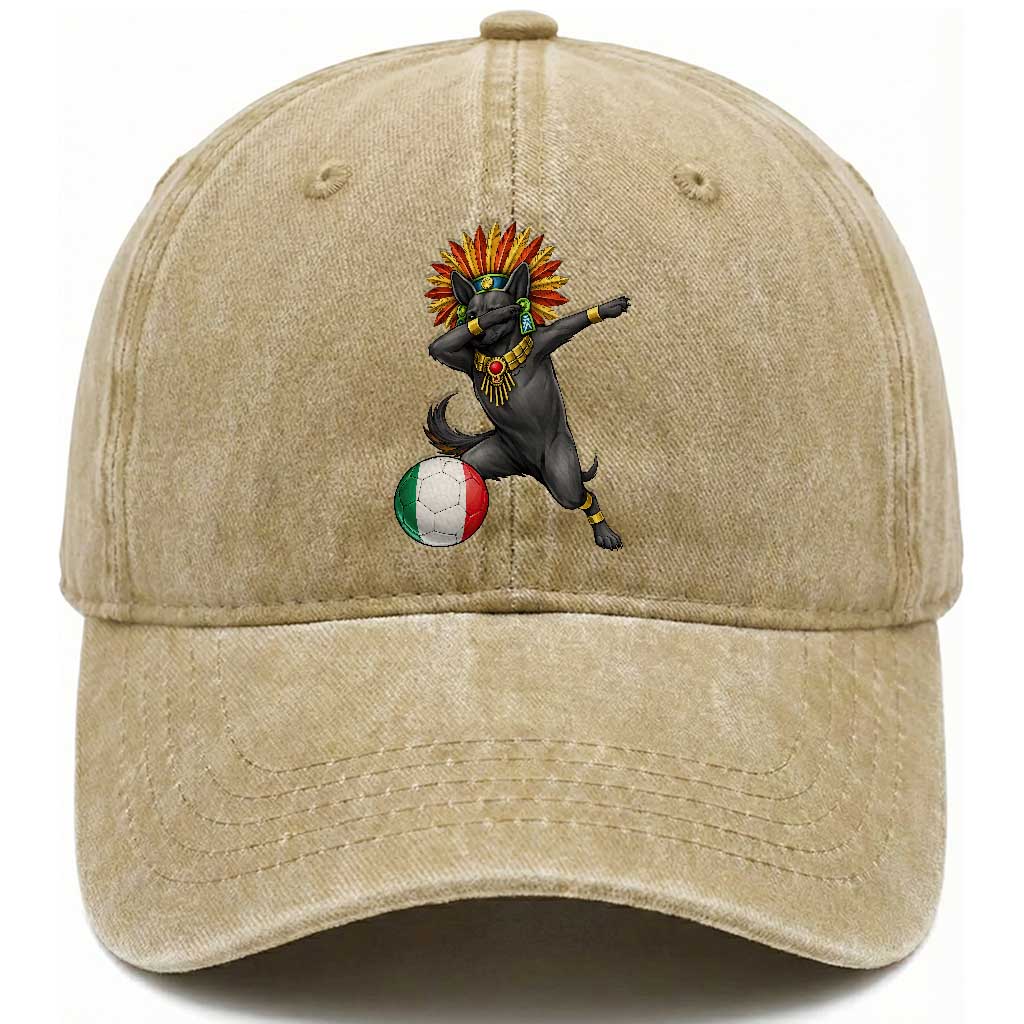 Aztec Xolo Dog Soccer Washed Cotton Baseball Cap Mexican Heritage Fan Gift
