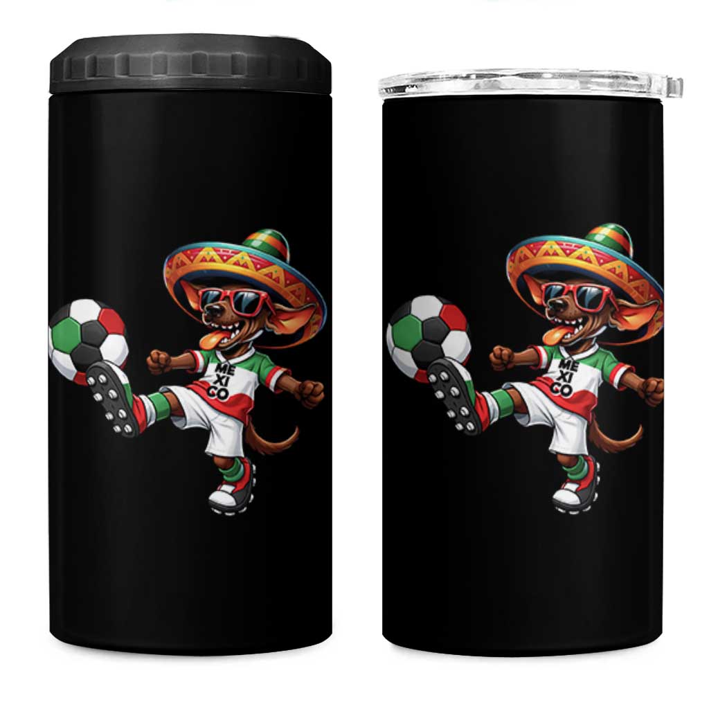 Funny Mexican Xolo Dog Playing Soccer 4 in 1 Can Cooler Tumbler Football Fan Gift