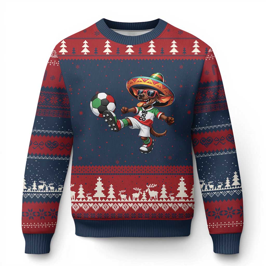 Funny Mexican Xolo Dog Playing Soccer Ugly Christmas Sweater Football Fan Gift