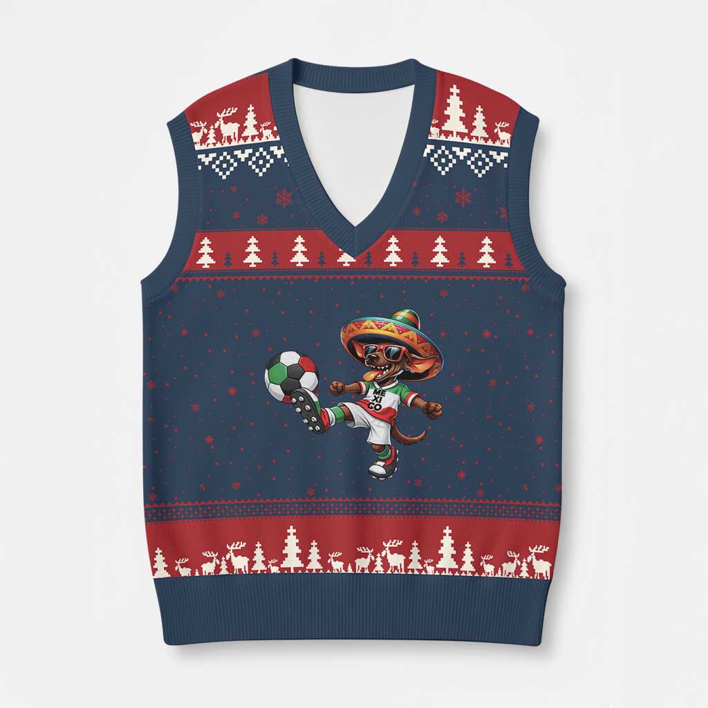 Funny Mexican Xolo Dog Playing Soccer V-Neck Knit Sweater Vest Football Fan Gift