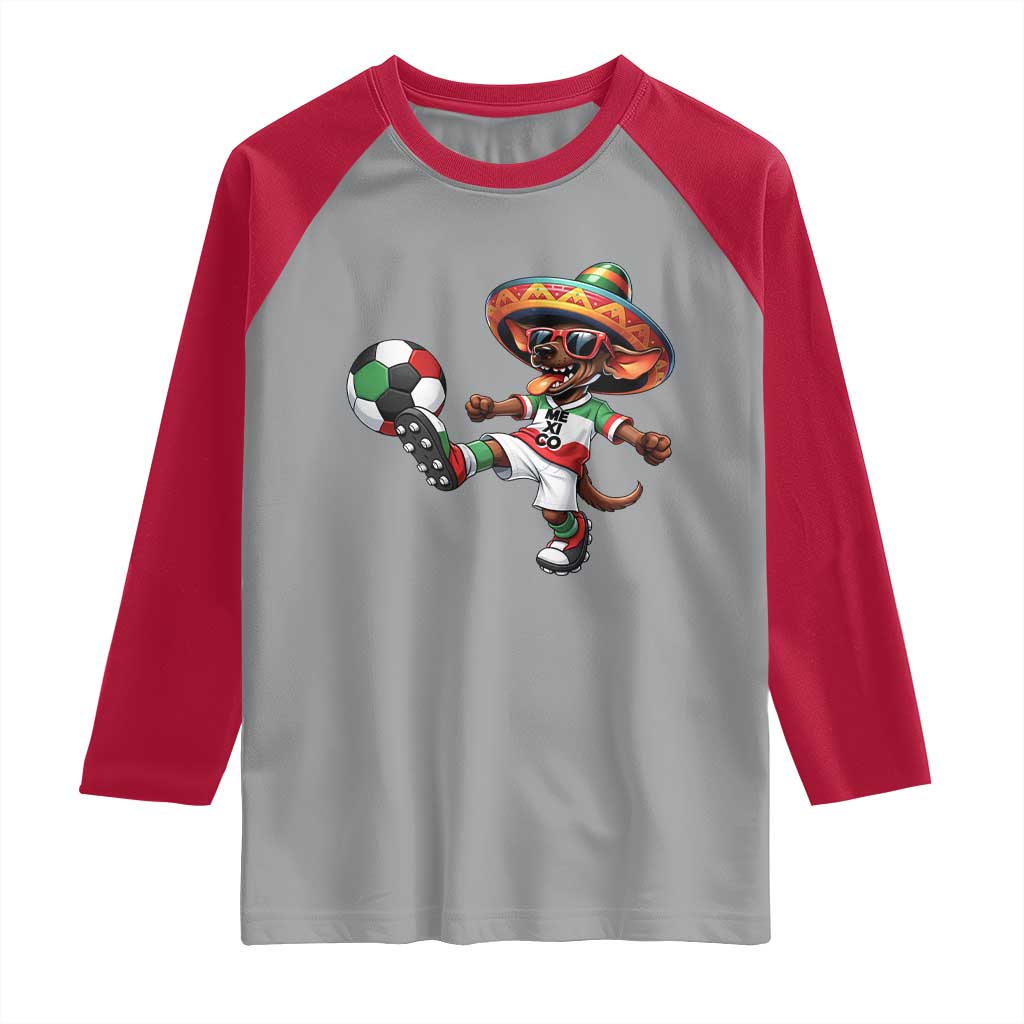Funny Mexican Xolo Dog Playing Soccer Raglan Shirt Football Fan Gift
