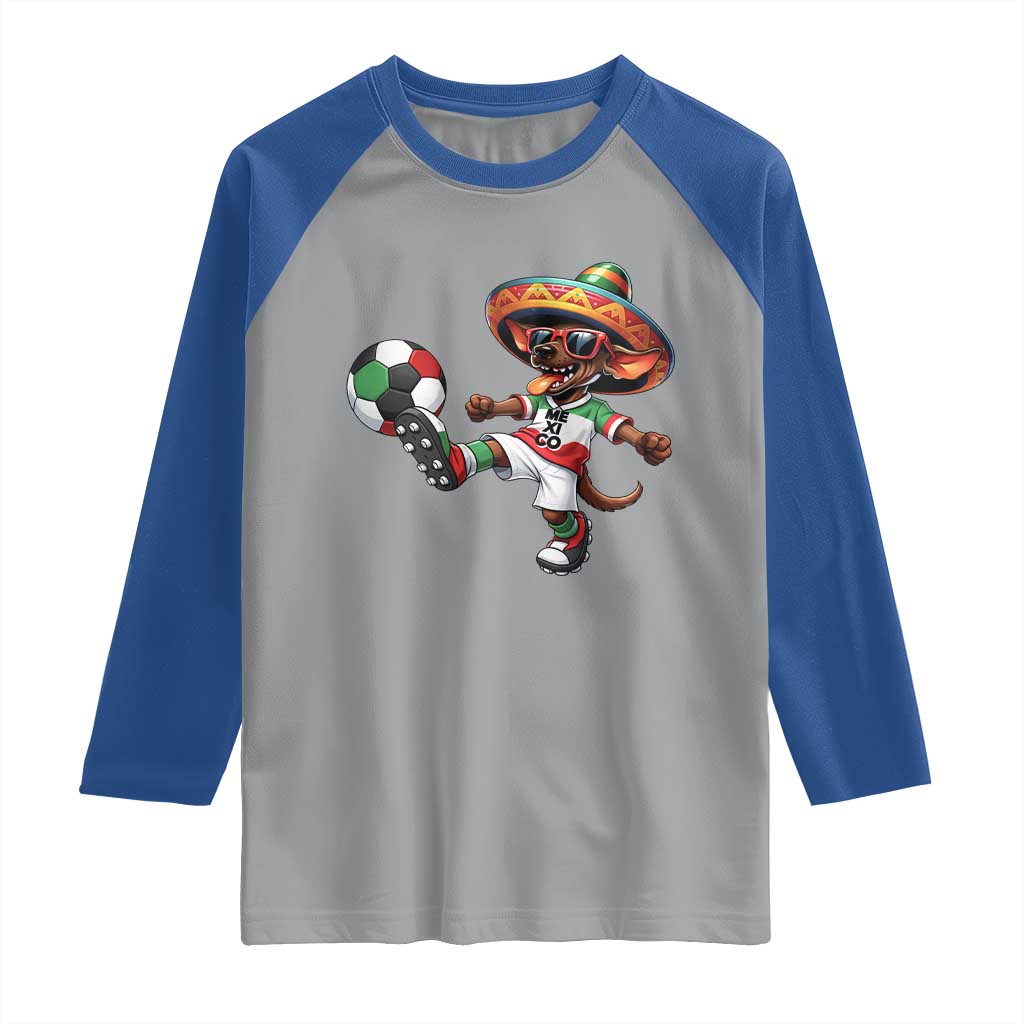Funny Mexican Xolo Dog Playing Soccer Raglan Shirt Football Fan Gift