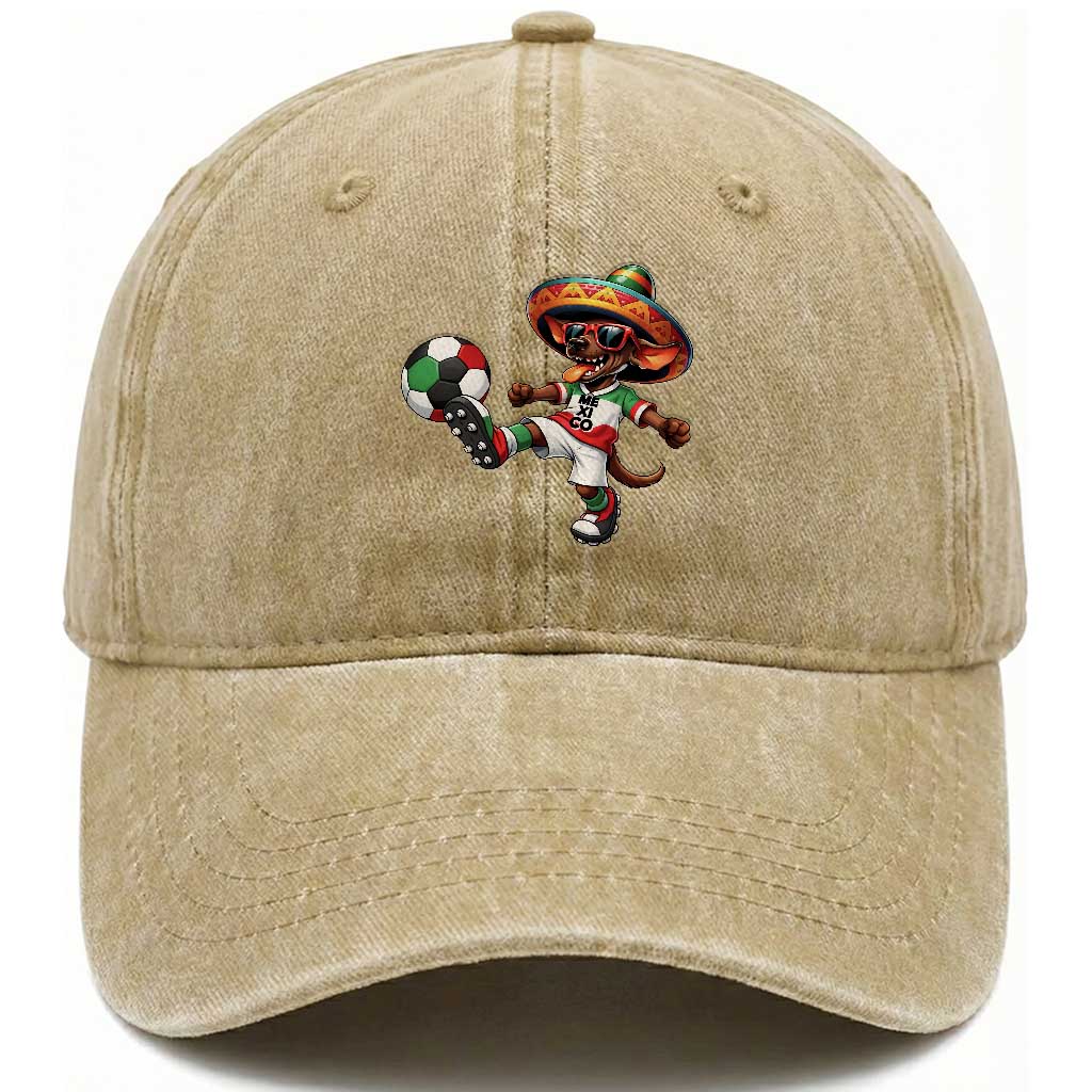 Funny Mexican Xolo Dog Playing Soccer Washed Cotton Baseball Cap Football Fan Gift