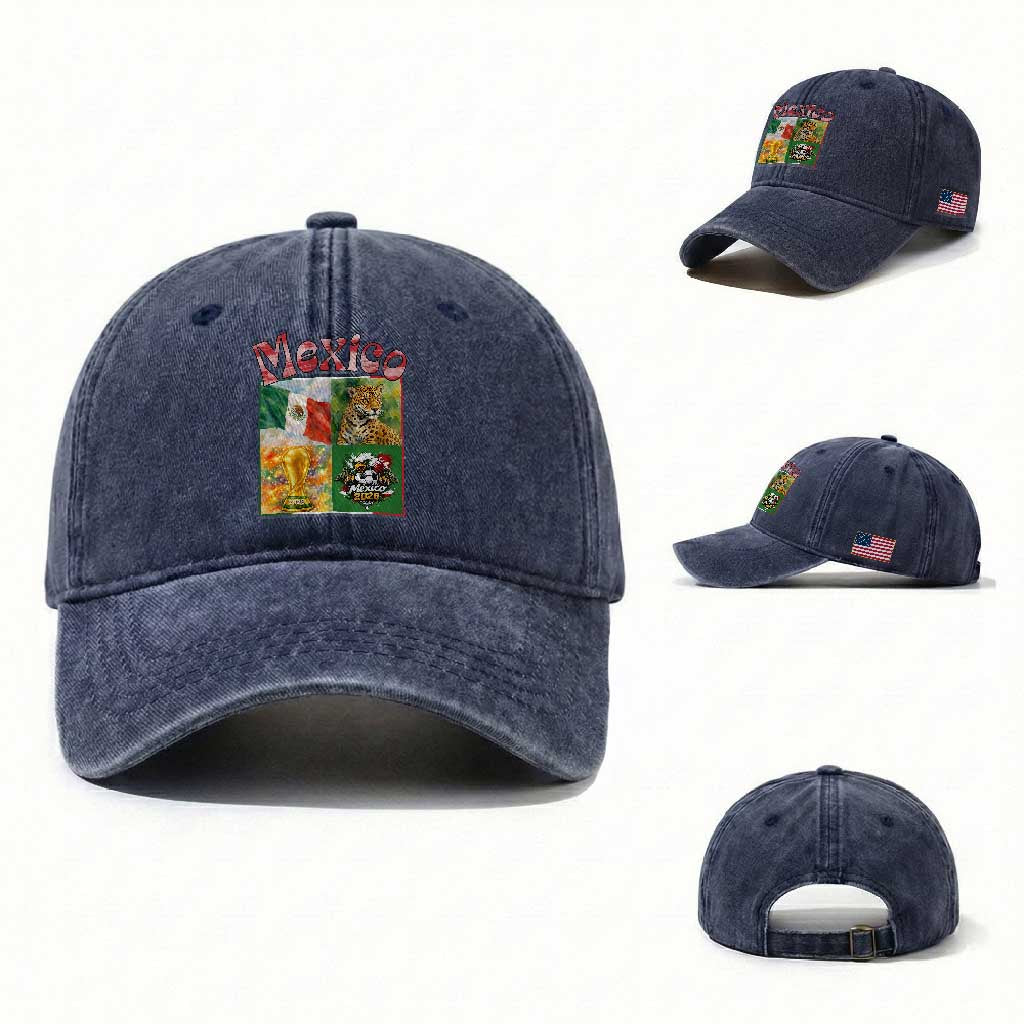 Mexico National Soccer Lover Washed Cotton Baseball Cap Patriotic Mexican Fan Gift