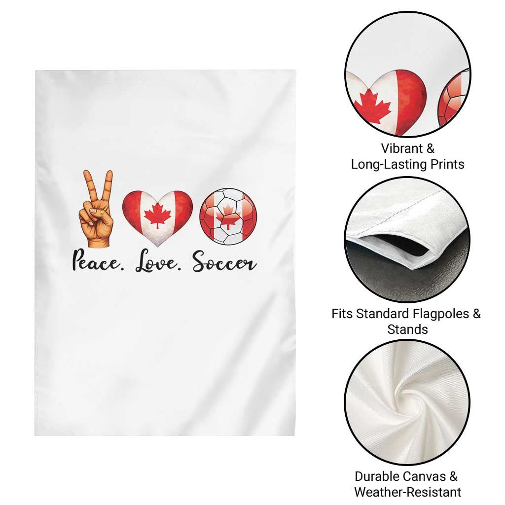 Peace Love Soccer Garden Flag Proud Canadian Fan Gift