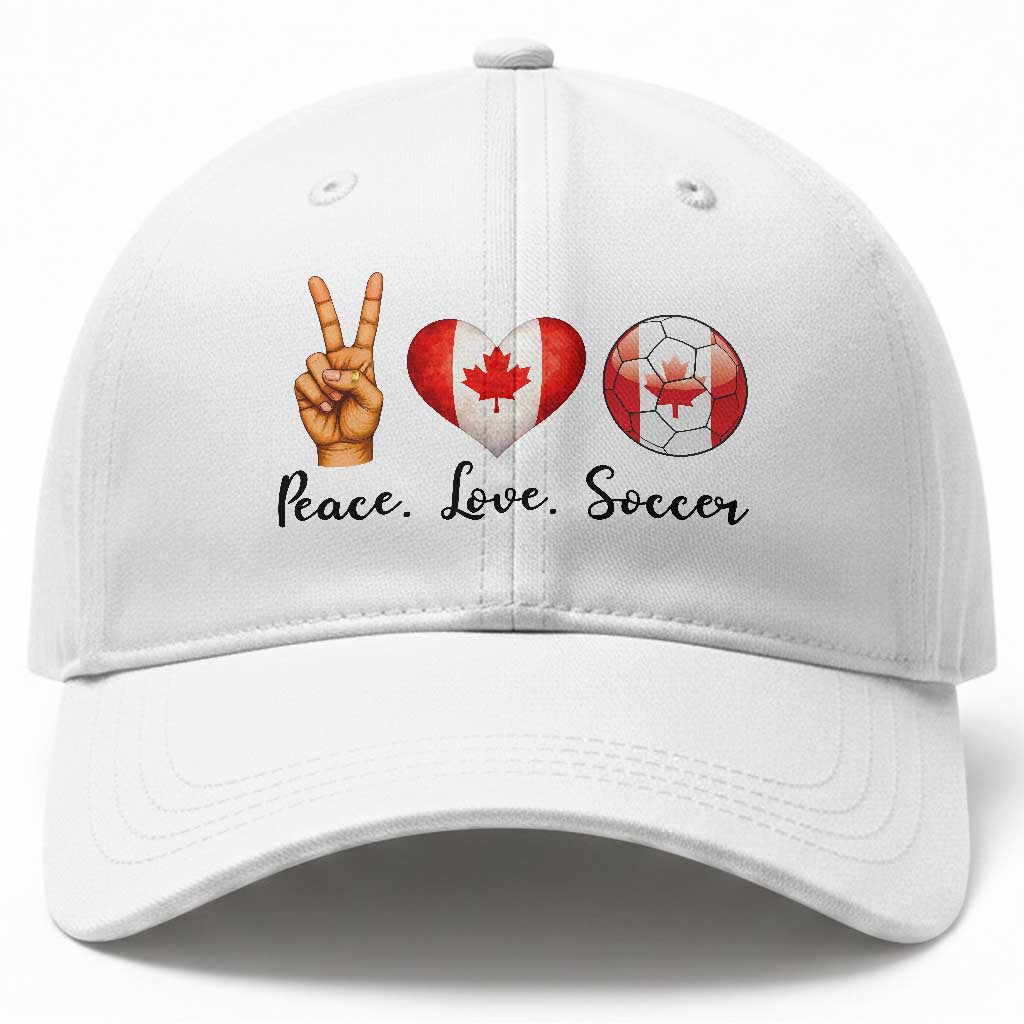Peace Love Soccer Baseball Cap Proud Canadian Fan Gift
