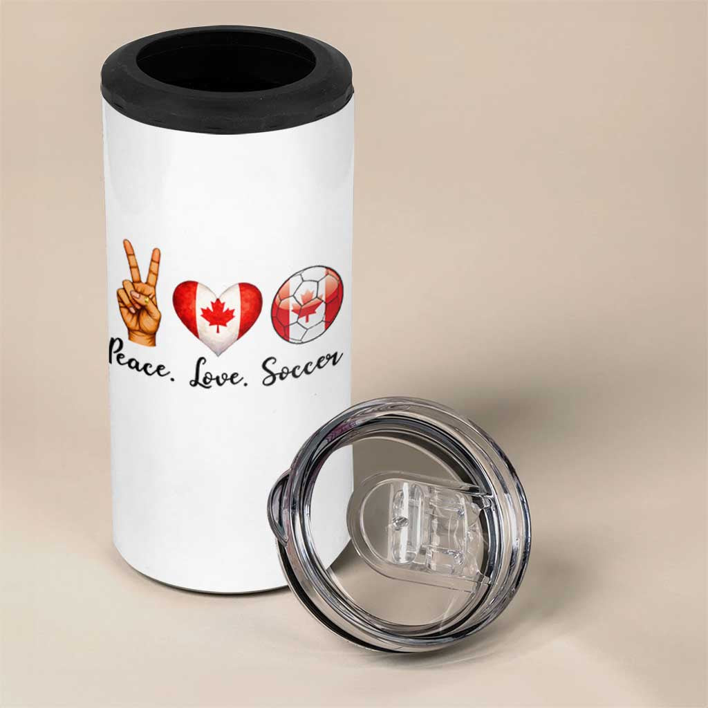 Peace Love Soccer 4 in 1 Can Cooler Tumbler Proud Canadian Fan Gift
