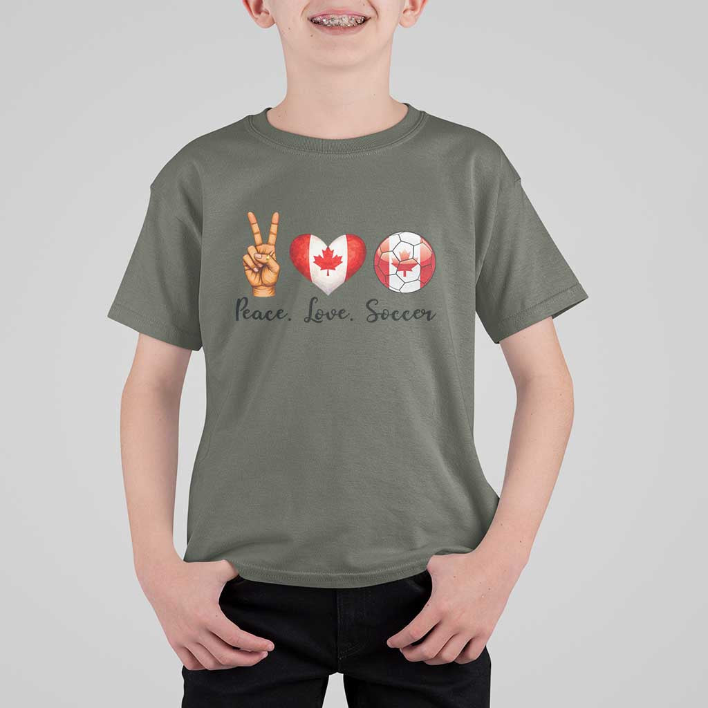 Peace Love Soccer T Shirt For Kid Proud Canadian Fan Gift