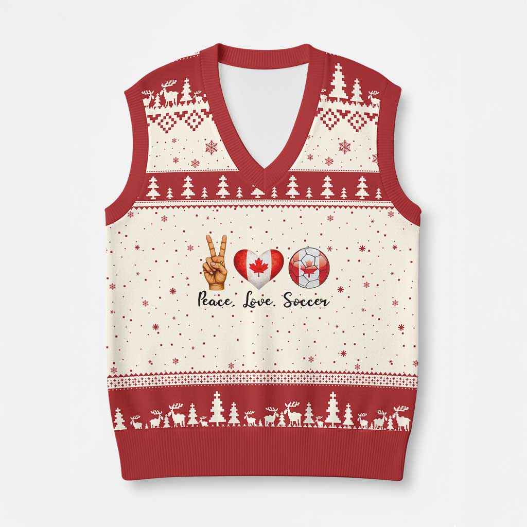 Peace Love Soccer V-Neck Knit Sweater Vest Proud Canadian Fan Gift