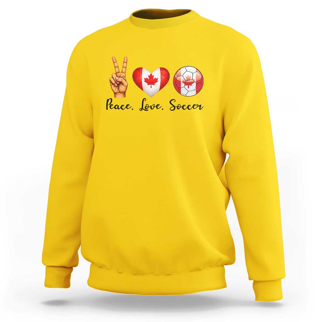 Peace Love Soccer Sweatshirt Proud Canadian Fan Gift