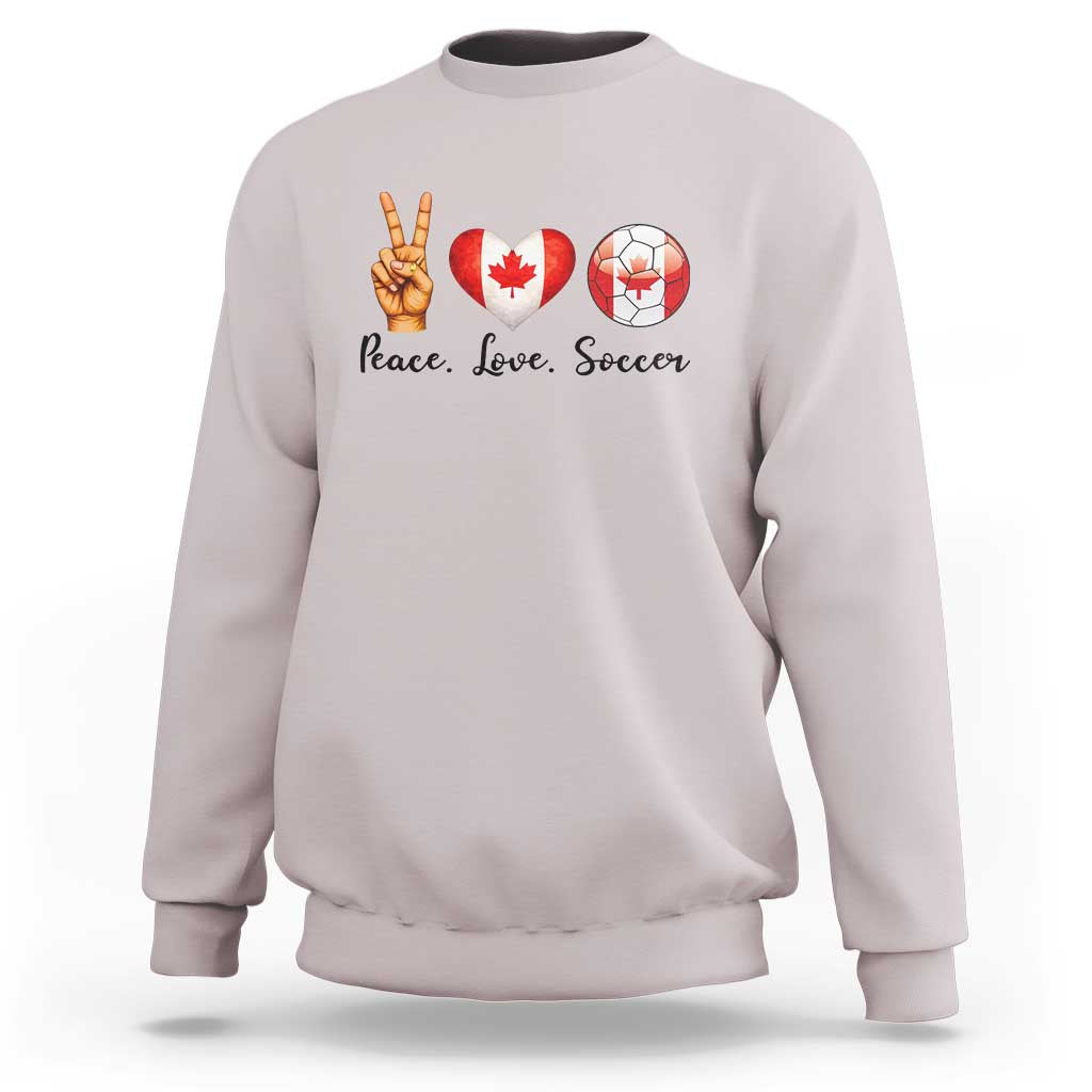 Peace Love Soccer Sweatshirt Proud Canadian Fan Gift
