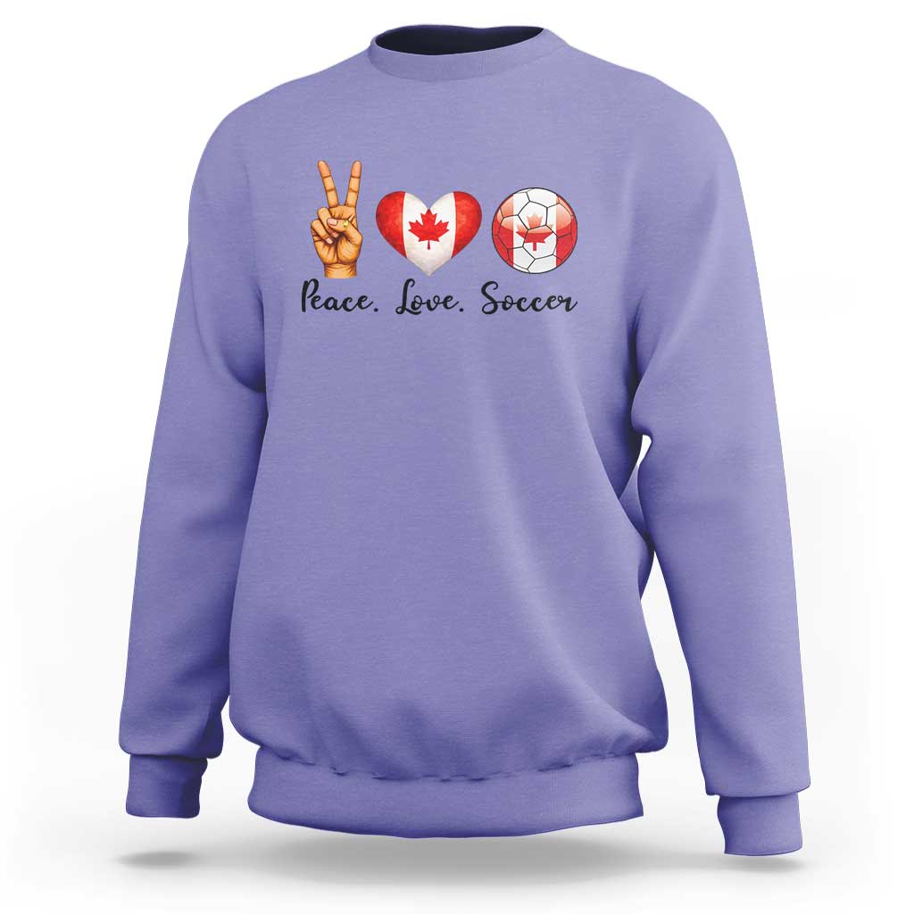 Peace Love Soccer Sweatshirt Proud Canadian Fan Gift