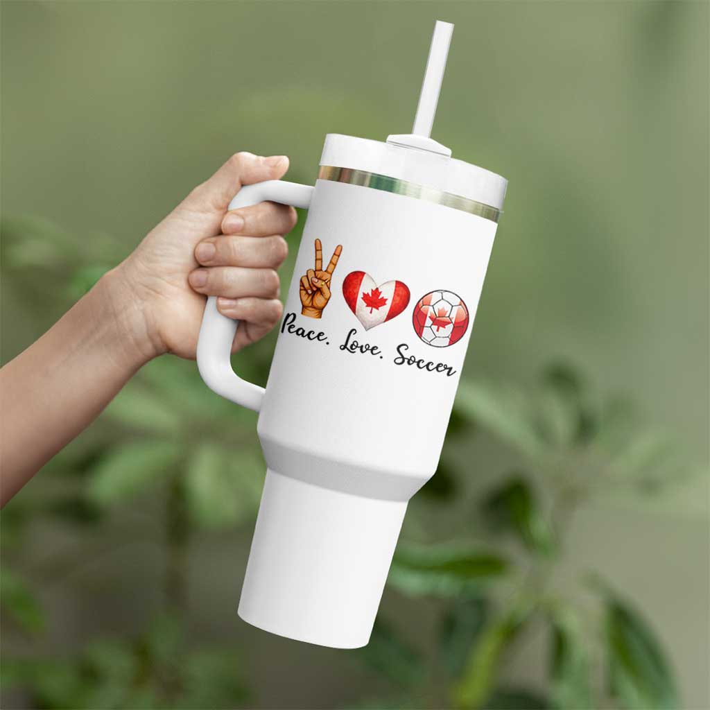 Peace Love Soccer Tumbler With Handle Proud Canadian Fan Gift
