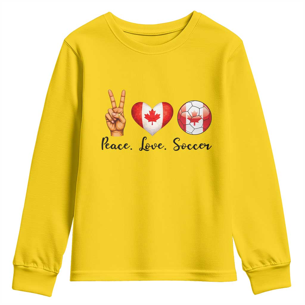 Peace Love Soccer Youth Sweatshirt Proud Canadian Fan Gift